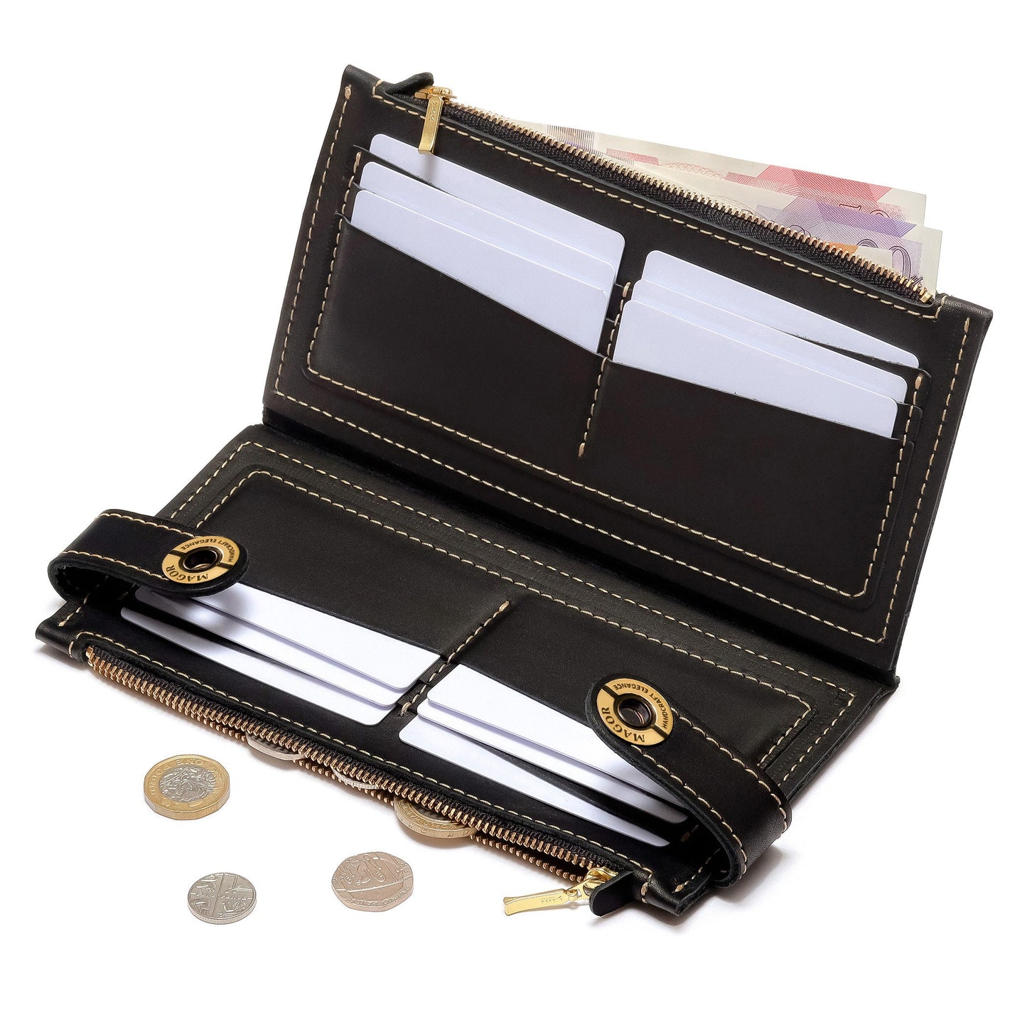 Leather Wallet-Large Capacity | Long Genuine Leather Wallet With Card Holder | Zip Coin Pocket | Passport Travel Holder | gift ideas