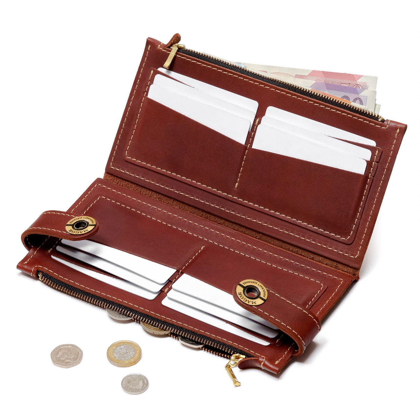 Leather Wallet-Large Capacity | Long Genuine Leather Wallet With Card Holder | Zip Coin Pocket | Passport Travel Holder | gift ideas