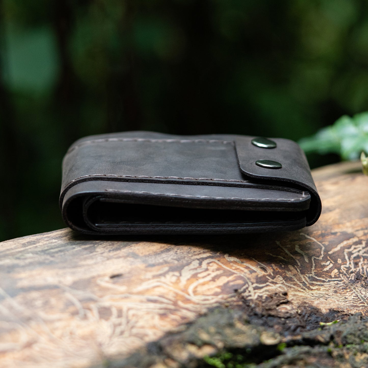 Men's Leather Wallet- Hand-Stitched with Coin Pouch and Double Button Closure