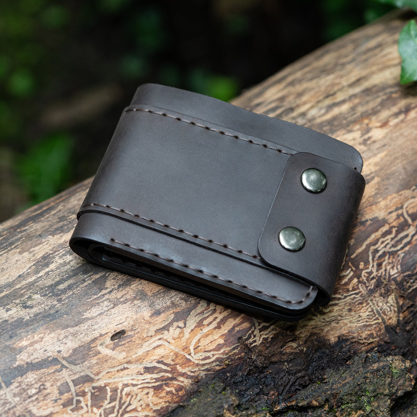 Men's Leather Wallet- Hand-Stitched with Coin Pouch and Double Button Closure