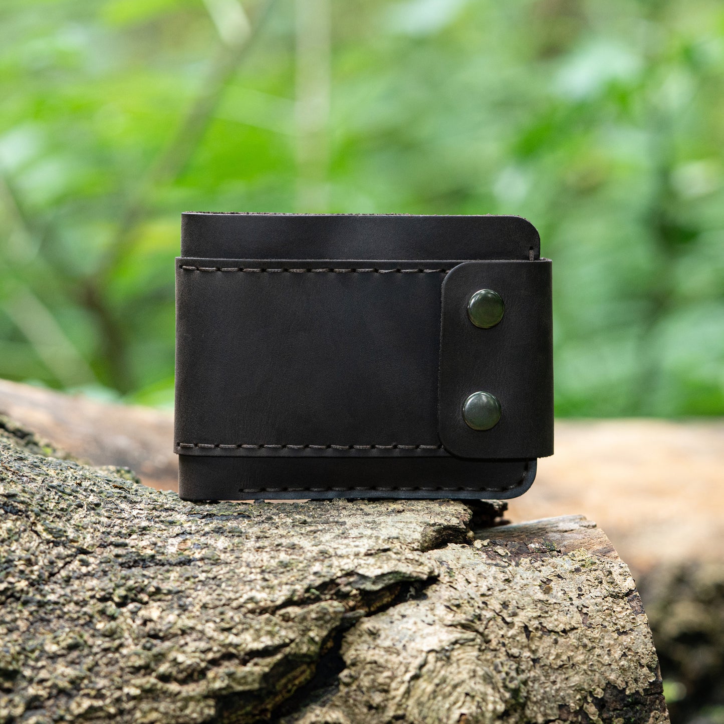 Men's Leather Wallet- Hand-Stitched with Coin Pouch and Double Button Closure