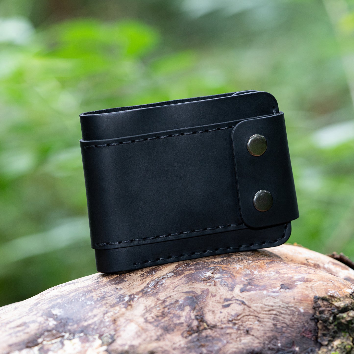 Men's Leather Wallet- Hand-Stitched with Coin Pouch and Double Button Closure