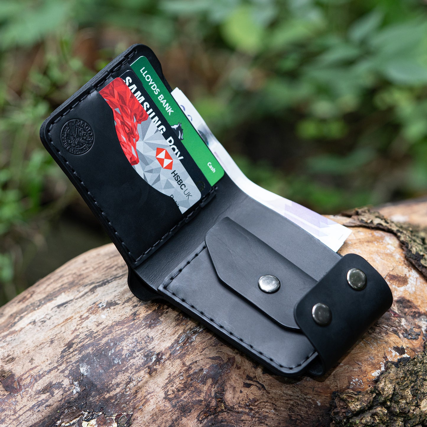Men's Leather Wallet- Hand-Stitched with Coin Pouch and Double Button Closure