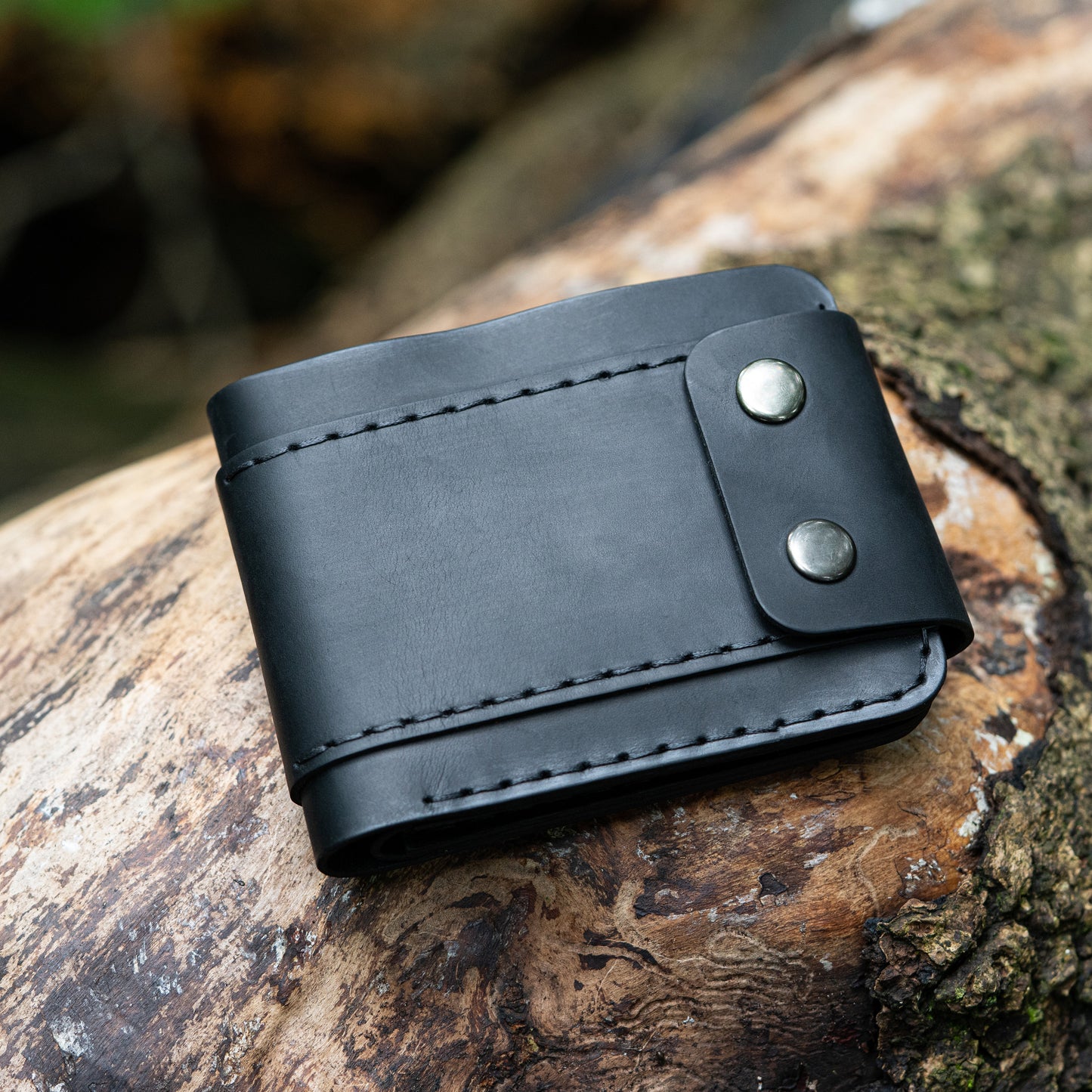 Men's Leather Wallet- Hand-Stitched with Coin Pouch and Double Button Closure