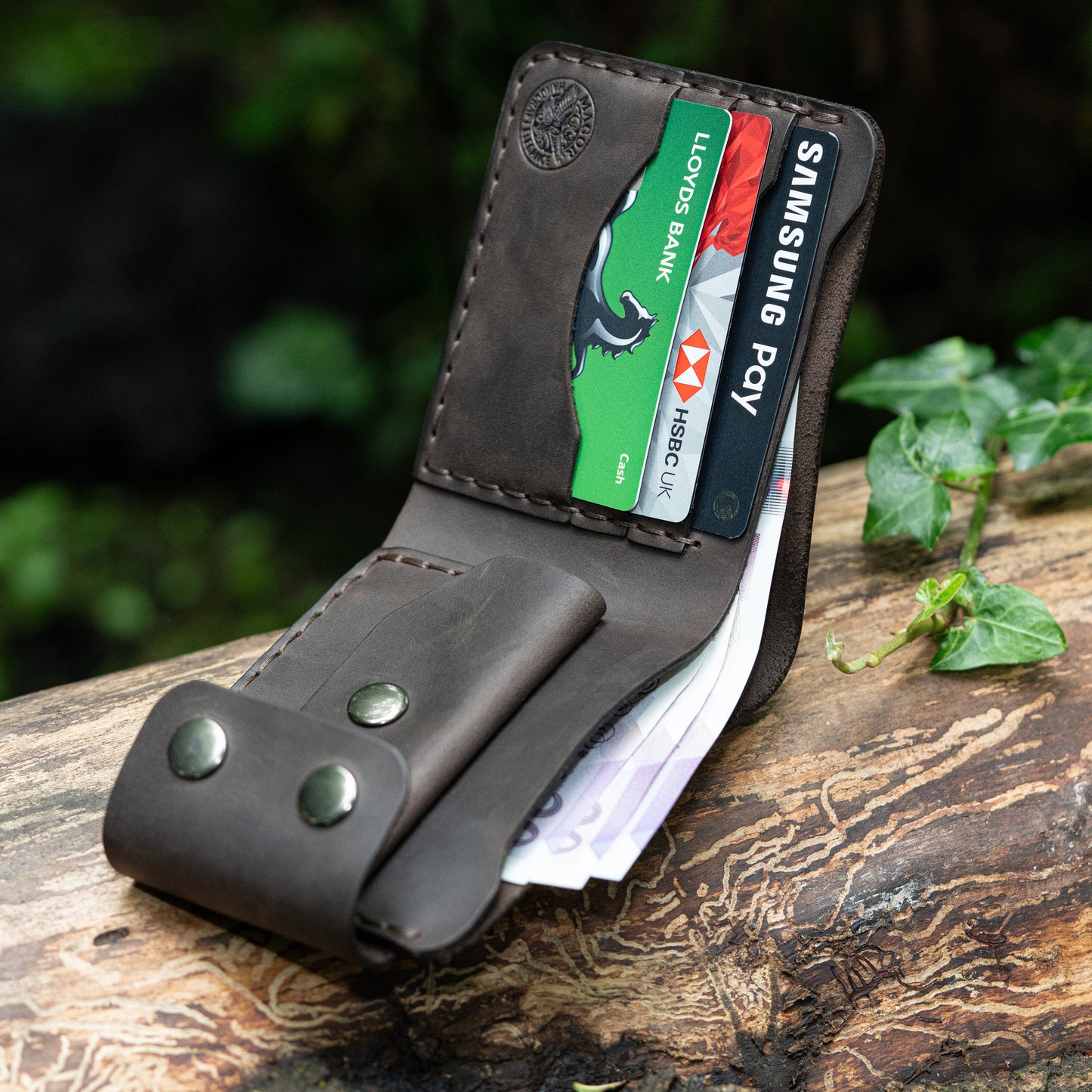 Men's Leather Wallet- Hand-Stitched with Coin Pouch and Double Button Closure