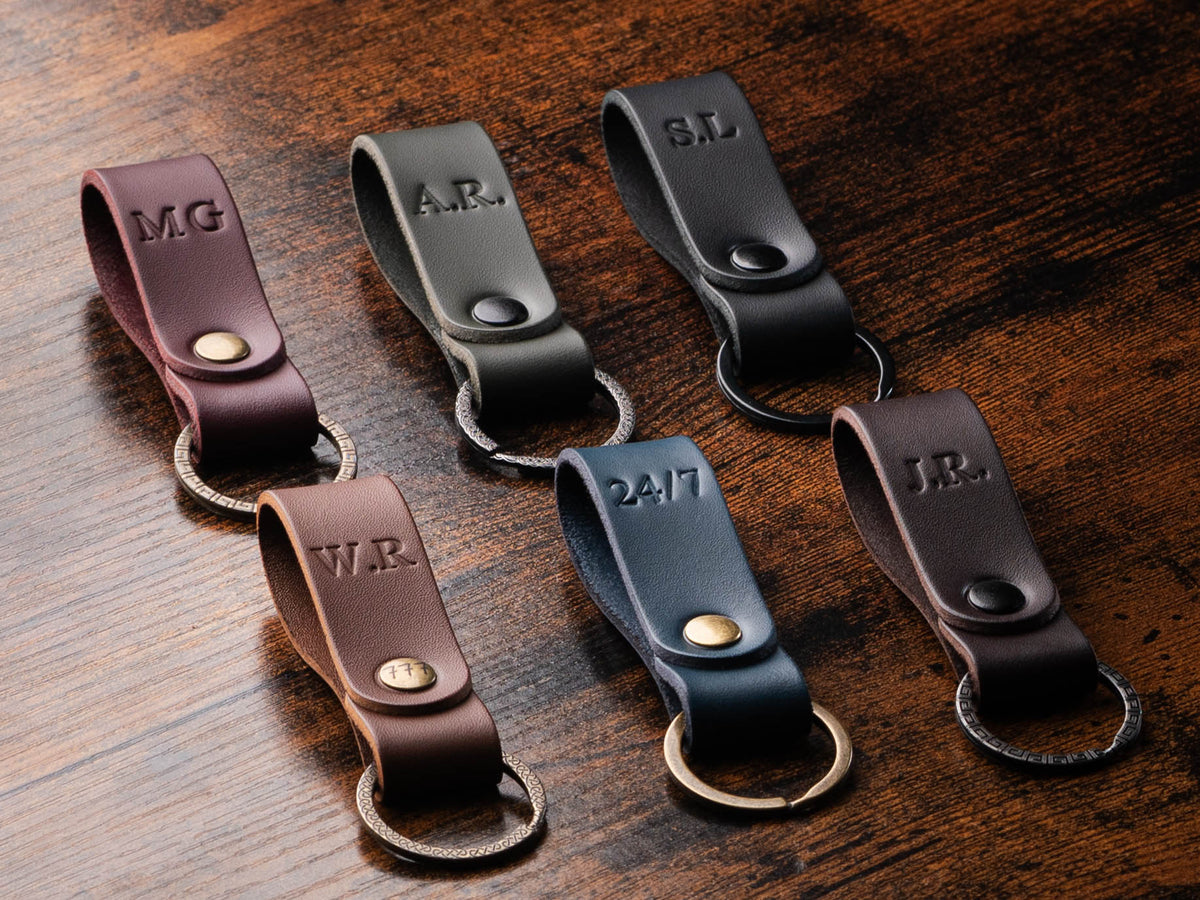 Build Your Own Leather Keychain, Personalized Keyring, Custom Initial Rivet, Hot Stamped Key Fob, Choose Hardware
