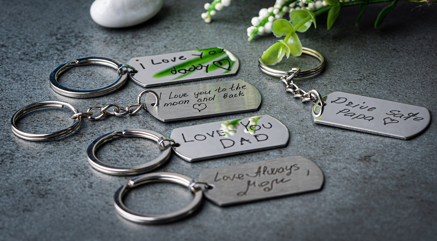 Personalized Handwriting Keychain - Custom Signature Keepsake, Engraved Keyring Gifts for Her Him - Gifts for Mummy Daddy Grandma Nanny