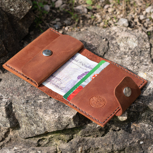 Minimalist Leather Wallet with Coin Pouch - Hand-Stitched, Card & Cash Compartments - Compact Design